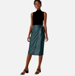 Green Faux leather front wrap skirt